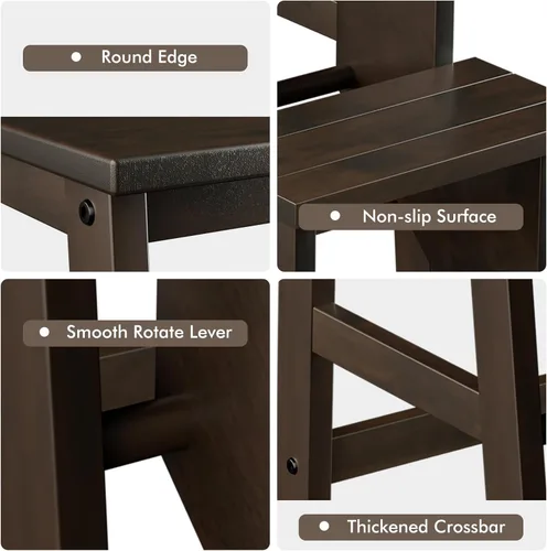 Miniatura 8 de Taburete plegable de madera de 3 escalones, escalera antideslizante portátil, escalera plegable de madera, estante de flores multifuncional y silla