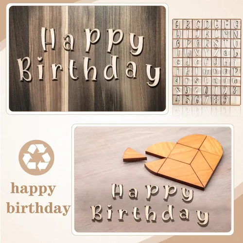 Miniatura 3 de Geelin 248 letras del alfabeto de madera de 1 pulgada con caja de almacenamiento, letras de madera en blanco sin terminar con bandeja