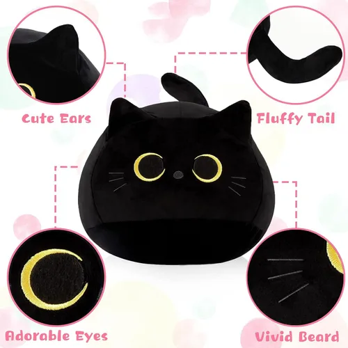 Miniatura 4 de Almohada de peluche de gato negro de 16 pulgadas, peluche de gato negro grueso, regalo de peluche suave para niños, niñas y adultos, regalo