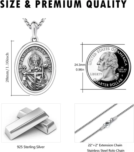 Miniatura 398 de Collar de plata de ley 925 con medalla de San Patrón, colgante de protección católica, amuleto, joyería religiosa para hombres y mujeres
