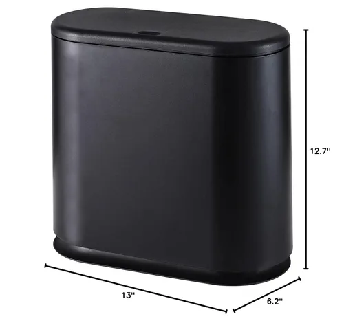 Miniatura 8 de Basurero delgado negro de 12 litros con tapa superior de presión, cubo de basura de cocina a prueba de mascotas y perros, cubo de basura delgado