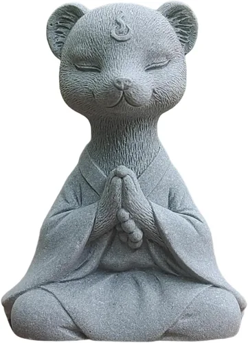 Miniatura 4 de livelyfish Estatua de Buda de zorro meditador, acuario, yoga zen, figuras de animales, escultura de piedra arenisca para pecera, jardín, decoración