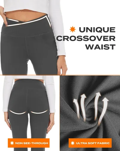 Miniatura 65 de TNNZEET Leggings acampanados negros para mujer, pantalones de yoga cruzados con bolsillos, corte de bota, leggings acampanados