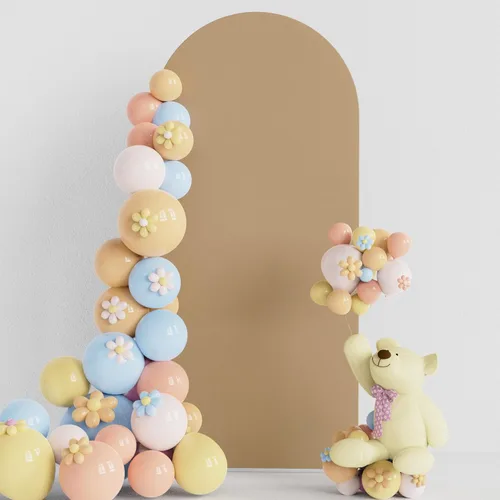 Miniatura 23 de Soporte de arco de boda Putros de 7.2 pies beige con forro de spandex ajustado y parte superior redonda Chiara para cubrir soportes de telón