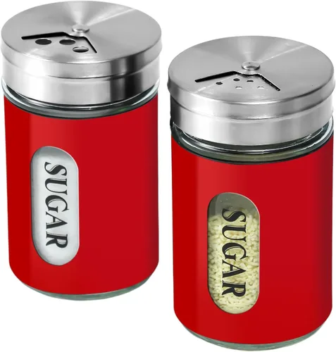 Miniatura 11 de Espolvoreador de Azúcar de Acero Inoxidable y Vidrio con Agujeros de Vertido Ajustables Espolvoreador de Canela Para Barra de Café, juego de 2 Blanco