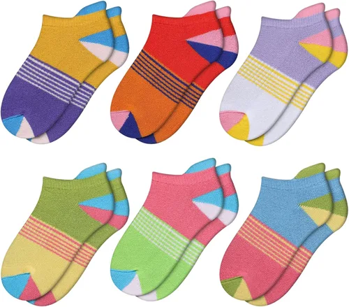 Miniatura 7 de Comfoex Calcetines para niñas de 4-6, 6-8, 8-10 años, calcetines cortos de algodón atléticos con suela acolchada, 6 pares