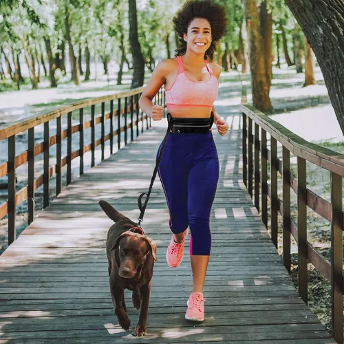 Miniatura 5 de Correa de perro manos libres, correas para correr en la cintura con bolsa con cremallera, cinturón reflectante ajustable, mango doble, elástico