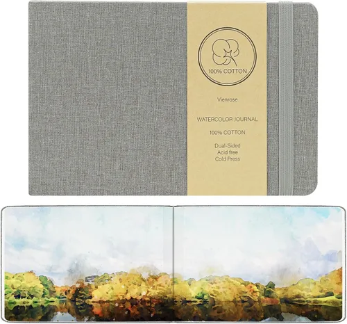 Miniatura 9 de Vienrose Cuaderno de bocetos de acuarela, diario de acuarela de 5.5 x 5.5 pulgadas con 24 hojas de 140 libras (300 GSM) de papel de acuarela de Gris