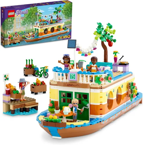 LEGO Friends Canal Houseboat 41702 Kit de construcción; viene con 4 mini muñecas incluyendo Mia y 1 juguete de animal; regalo de cumpleaños para