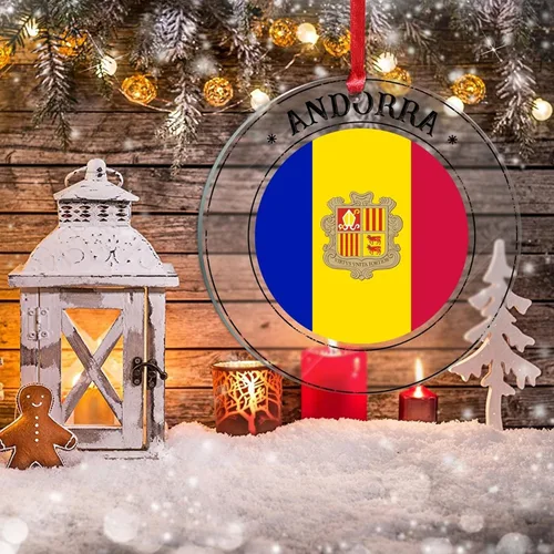 Miniatura 5 de Bandera de Andorra, adorno colgante de Navidad, bandera nacional, decoraciones de Navidad, adornos acrílicos, colgante para árbol de Navidad