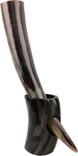 Miniatura 2 de Cuerno de beber real con soporte hecho a mano para cerveza Viking Ale cerveza vino malta vaso (14 pulgadas, cuerno natural)