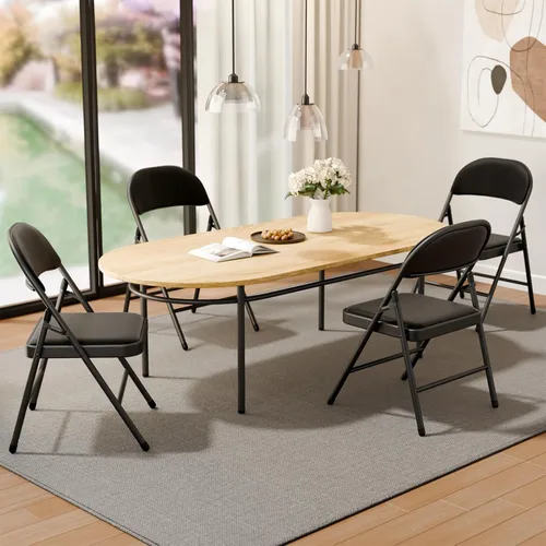 Miniatura 2 de Paquete de 4 sillas plegables negras con cojín acolchado y respaldo para exteriores, sillas plegables comerciales apilables portátiles con marco