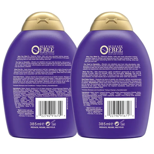 Miniatura 2 de OGX Grueso y completo + biotina y colágeno para volumen y cuerpo del cabello, sin sulfato, juego de champú y acondicionador para cabello fino