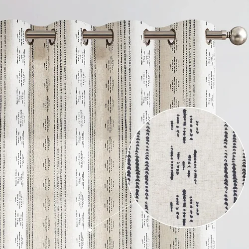 Miniatura 24 de jinchan Cortinas bohemias a rayas para sala de estar, cortinas de lino estilo granja de 63 pulgadas de largo, 2 paneles para dormitorio, mudcloth