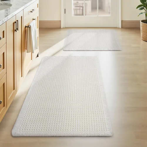 Miniatura 13 de AMOAMI Tapete de baño mejorado con diseño de gofre, súper absorbente, antideslizante, para suelo de baño, lavable a máquina, con borlas, tapetes