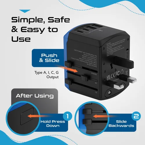 Miniatura 8 de Ceptics Adaptador de viaje universal, cargador universal 5 en 1 para laptop con 2 puertos USB-A y USB-C 3.5A para móviles, portátiles, cámaras