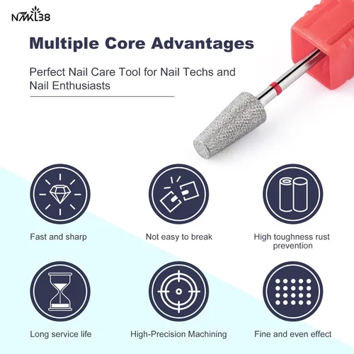 Miniatura 4 de Brocas de diamante de barril para uñas, cortador de fresado rotativo para cutículas, accesorios para máquinas de taladro de uñas (1D-F)