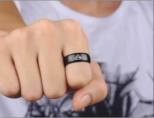 Miniatura 6 de Dilanco alianza de bodas de 8 mm, negro con borde biselado de tungsteno, Carbide, para hombres, cómodo ajuste con "Superman".