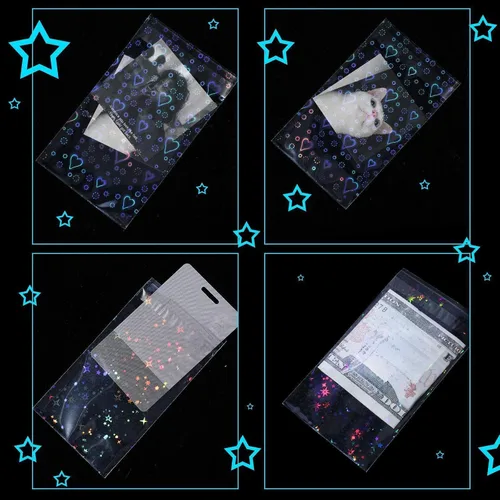 Miniatura 5 de Tinlade 200 fundas holográficas para tarjetas fotográficas Kpop con destello láser, diseño de corazón de estrella, piedras preciosas de cristal