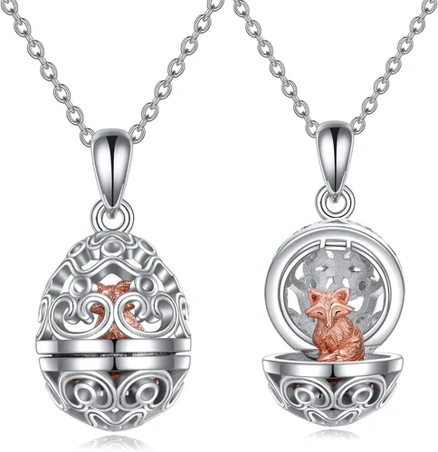 AXELUNA Fox Necklace Sterling Silver Easter Egg Necklace Fox Pendant Animal Jewelry Gifts for Women Girls Birthday Graduation Gift