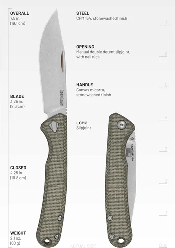 Miniatura 3 de Kershaw Federalist - Cuchillo de bolsillo plegable, carpeta manual con níquel para uñas, hoja de acero inoxidable CPM 154 de 3.25 pulgadas