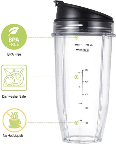 Miniatura 3 de Vasos de licuadora aptos para Ninja, piezas de repuesto de vasos de 24 onzas con tapas para sorber y sellado, accesorios de licuadora compatibles