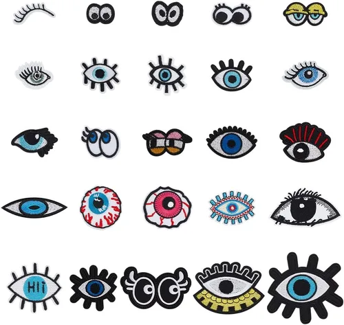 Miniatura 12 de AHANDMAKER 16 parches con patrón de ojos para ropa, apliques azules contra el mal de ojo, parches bordados para coser con hierro para ropa, Ojo Azul