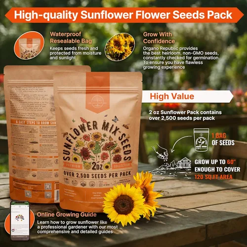 Miniatura 2 de Paquete de semillas de mezcla de girasol, 2 onzas, más de 2,500 semillas de girasol tradicionales sin OMG para plantar, flores anuales en paquete