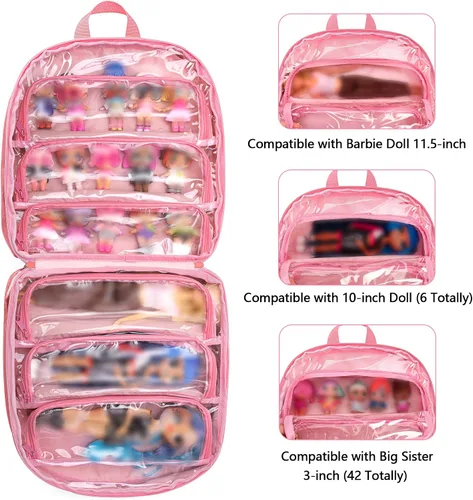 Miniatura 3 de LoDrid Mochila de transporte compatible con todas las muñecas LOL Surprise, estuche de almacenamiento con 6 bolsillos transparentes para organizador