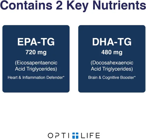 Miniatura 4 de Opti + Omega 3 Aceite de pescado EPA DHA, apoyo para las articulaciones del cerebro del corazón* Formulado por médicos Uso diario Omega 3 DHA