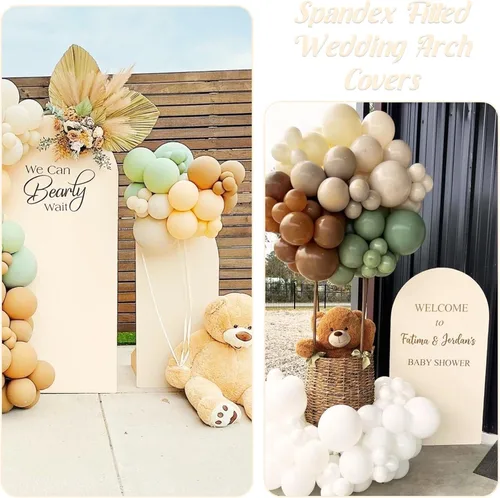 Miniatura 7 de Cubierta de Arco de Boda Ajustada de Spandex 7.2 Pies Beige, Cubierta de Fondo de Arco con Parte Superior Redonda, Cubiertas de Soporte de Fondo