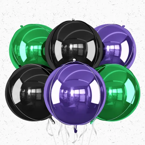Miniatura 25 de 6 globos redondos negros de aluminio, globos redondos gigantes 4D, globo negro metálico de 22 pulgadas para Año Nuevo, cumpleaños, boda, graduación