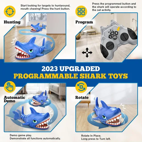 Miniatura 4 de Juguete de tiburón a control remoto para niños Robot de tiburón RC recargable con acción realista de mordida y natación, mascota electrónica