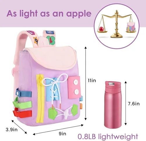 Miniatura 5 de Busy Board - Mochila para niños pequeños con hebillas y juguetes de actividades de aprendizaje, desarrolla habilidades motoras finas y habilidades