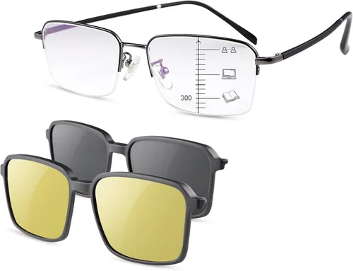 Miniatura 2 de Gafas de lectura multifocales progresivas para hombres y mujeres, lector de luz azul con 2 imanes, polarizados, clip 2 en 1