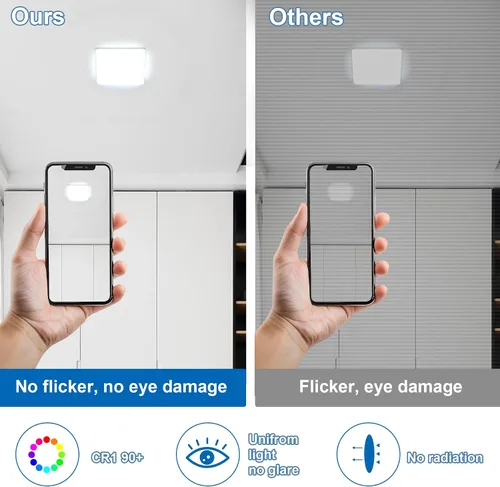 Miniatura 6 de DELIPOP Paquete de 6 luces LED empotrables cuadradas de 4.72 pulgadas, 6500 K ultra delgada sin marco, luz de techo de panel delgado de 20 W