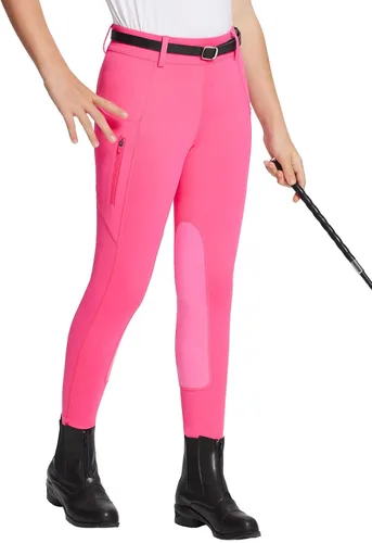 Miniatura 26 de baleaf Pantalones de equitación para niñas, pantalones ecuestres para niños, con parche en la rodilla, bolsillo con cremallera