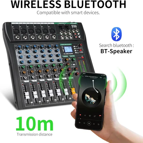 Miniatura 4 de XTUGA Mezclador de Audio de 6 Canales, Tablero Mezclador de Sonido, Interfaz de Audio, Consola Mezcladora para DJ, Podcast, Estudio, Karaoke, Equipo