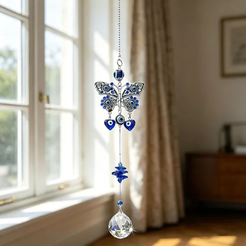 Miniatura 12 de Adorno colgante de ojo maligno azul de 4.5 pulgadas con cuentas de cristal - Amuleto de buena suerte, decoración para el hogar, oficina, coche