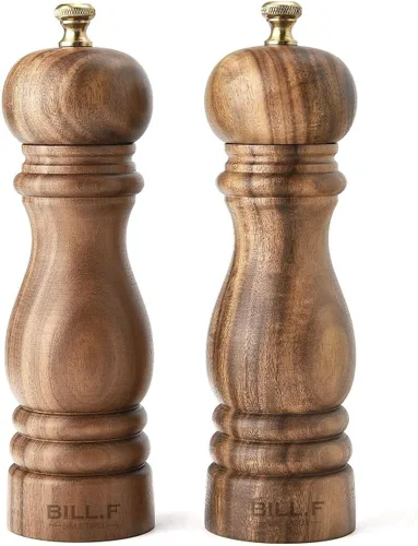 BILL.F - Molinillo de sal y pimienta, molinillo de pimienta, molinillos de sal, juego de 2 con rotor de cerámica ajustable de 7 pulgadas