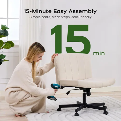 Miniatura 3 de LukkDys Silla cruzada con ruedas, silla de escritorio con patas cruzadas anchas, cómoda silla de tocador de tela para el hogar, oficina, dormitorio