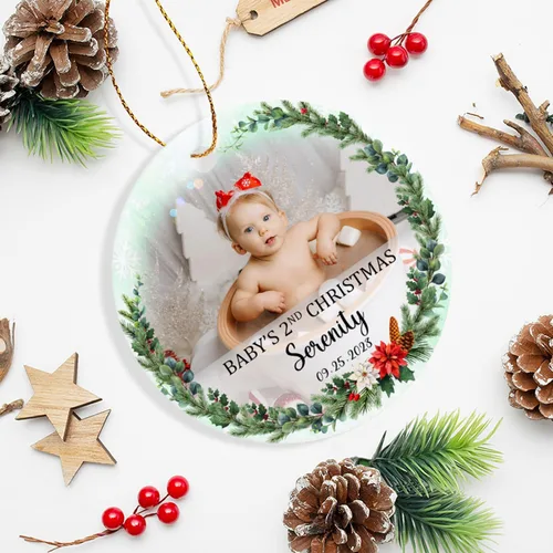 Miniatura 4 de Adorno de Navidad de la segunda Navidad del bebé 2026, marco de fotos de corona, adorno de segunda Navidad para papá, mamá, nombre de bebé