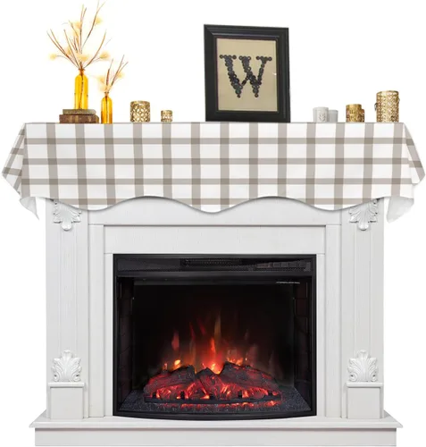 Miniatura 7 de Bufanda de manto de 60 x 17 pulgadas, diseño de cuadros rojos de búfalo a cuadros, alce de Navidad, chimenea, cubierta de mantel para Navidad