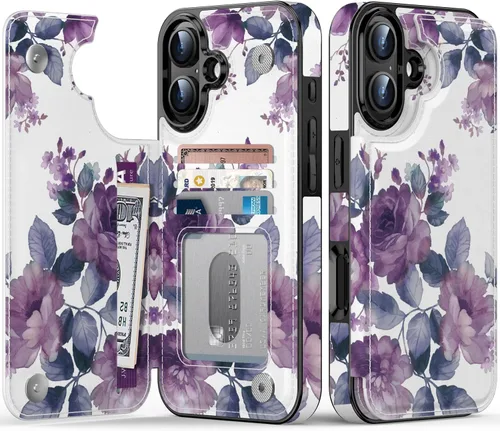 Miniatura 119 de FUNMIKO Funda tipo cartera para iPhone 13 con tarjetero, bloqueo RFID, protección de grado militar y obras de arte impresas con rayos UV, cierre