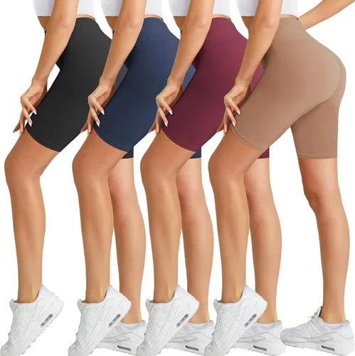 Natural Feelings Buttercloud - Paquete de 4 pantalones cortos de ciclista para mujer, cintura alta de 8 pulgadas, control de abdomen, pantalones