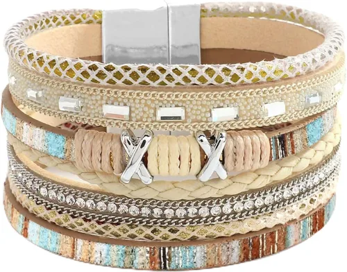 Miniatura 11 de Fesciory - Pulsera de leopardo para mujer, estilo bohemio de cuero multicapa con perlas de cristal
