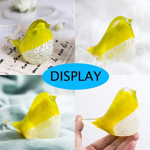 Miniatura 5 de QFkris Figura de pájaro de cristal soplado hecha a mano de 4 pulgadas, regalo para Navidad, cumpleaños, decoración del hogar, pisapapeles amarillo