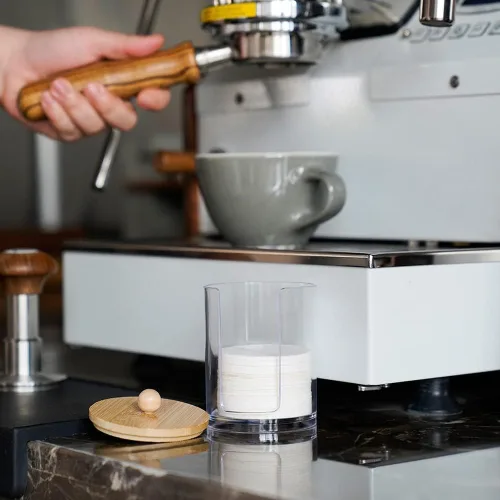 Miniatura 6 de watchget Soporte de filtro de papel espresso con tapa, dispensador de filtro de café acrílico compatible con filtros de papel redondos de 2.008
