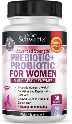 Prebióticos y probióticos para mujeres, para apoyo a la salud intestinal, vaginal e inmunológica con cohosh negro y trébol rojo, cápsulas de enzimas