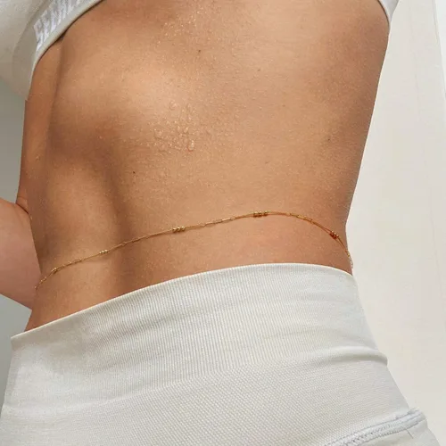 Miniatura 2 de Cadena de cuerpo minimalista para bikini de playa de oro de 18 quilates, cadena de vientre ajustable con dijes, joyería de moda hecha a mano